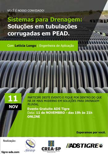 Palestra ONLINE ALEASP Tema: Sistema para Drenagem – Soluções em tubulações corrugadas em PEAD.