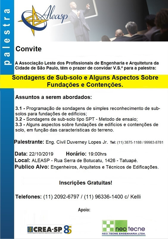 Palestra - Sondagem de Sub-Solo e Alguns Aspectos sobre Fundações e Contenções
